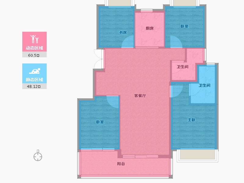 浙江省-杭州市-新湖金色池塘-98.40-户型库-动静分区