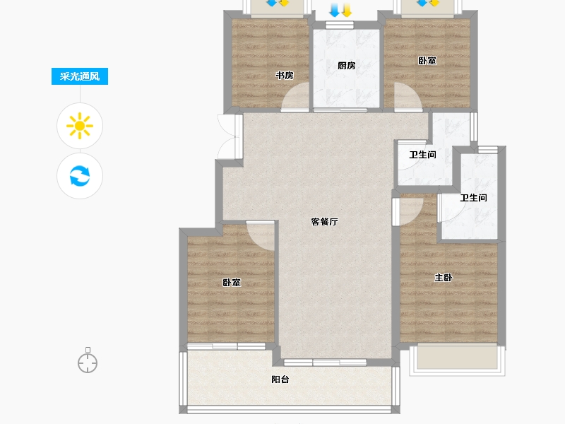 浙江省-杭州市-新湖金色池塘-98.40-户型库-采光通风