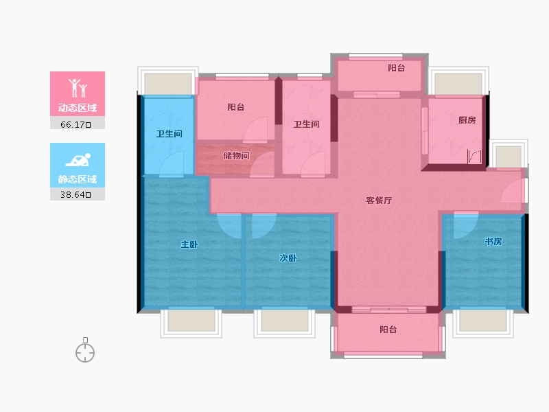 广东省-佛山市-季华正荣府-92.80-户型库-动静分区