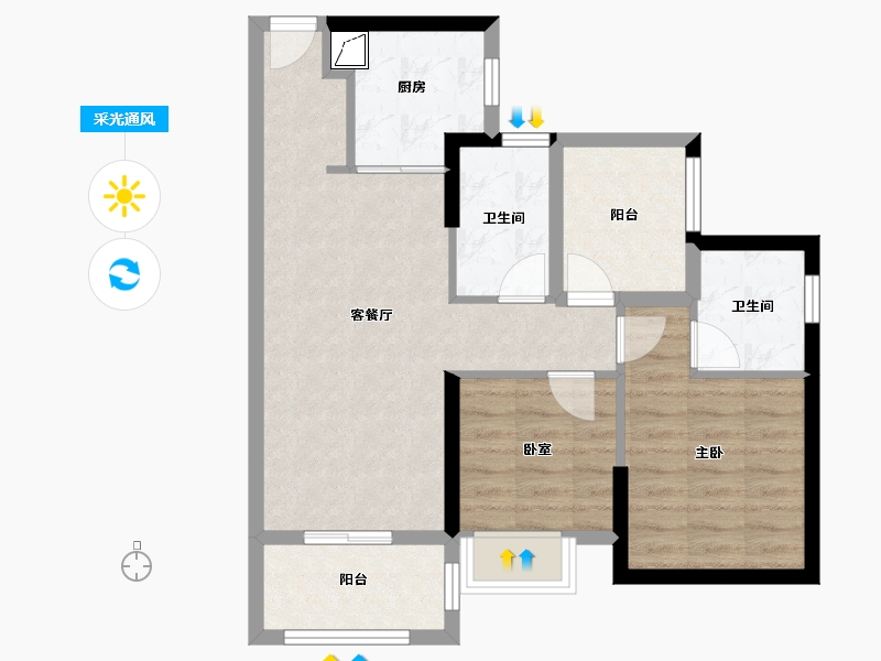 广东省-佛山市-美的金地新明珠凤翔湾壹号-66.28-户型库-采光通风