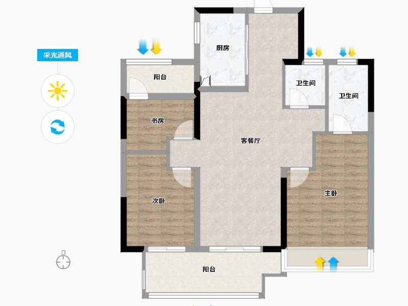 河南省-郑州市-亚新美好印象-91.00-户型库-采光通风