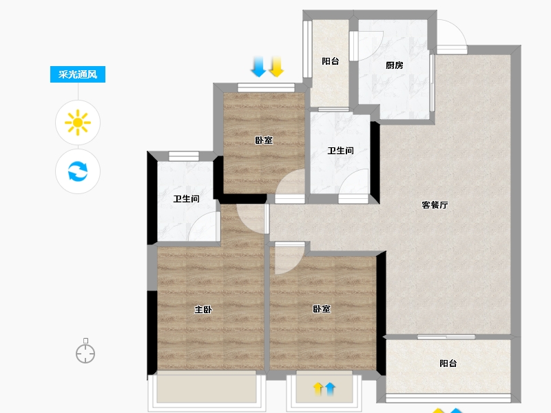 浙江省-杭州市-云川未来城-70.33-户型库-采光通风