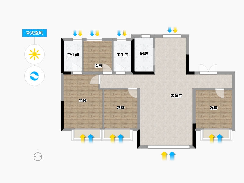 陕西省-西安市-碧桂园云府-115.00-户型库-采光通风