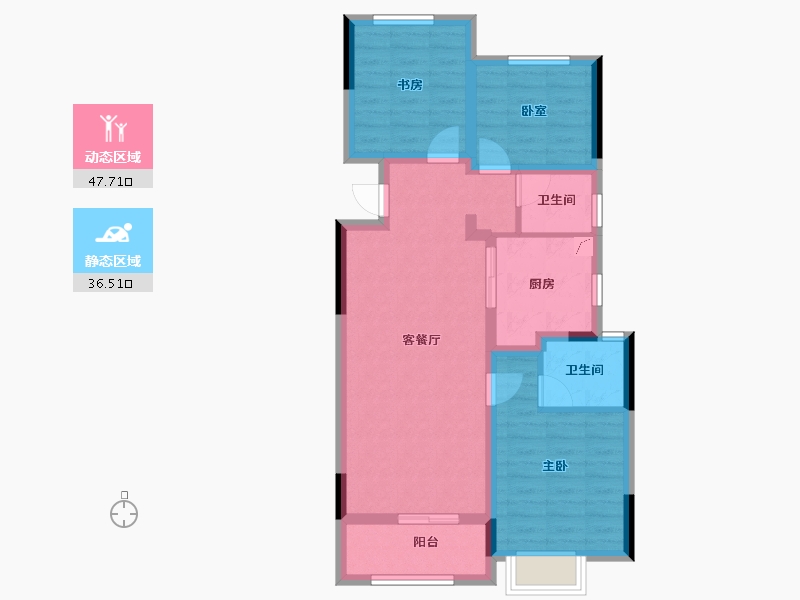 浙江省-杭州市-荣安春熙上和湾-74.32-户型库-动静分区