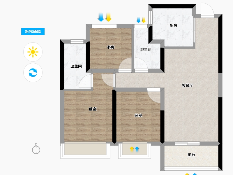 浙江省-杭州市-祥生云湖城-73.60-户型库-采光通风