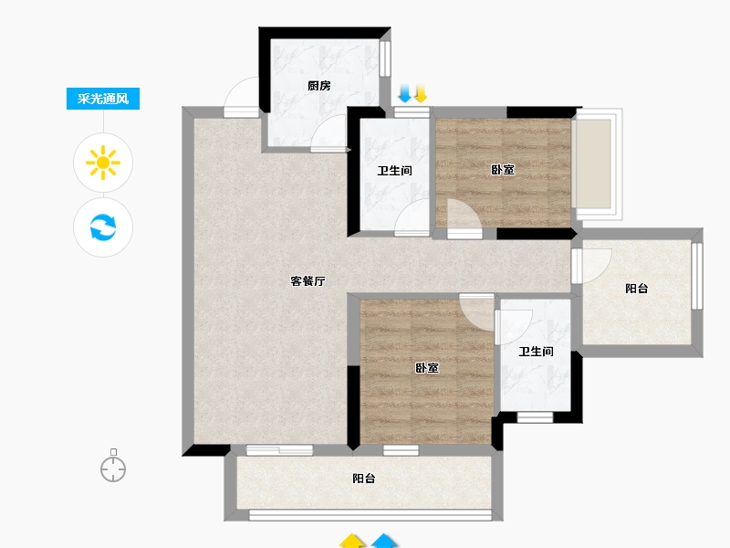 广西壮族自治区-南宁市-融创九熙府·熙园-66.40-户型库-采光通风