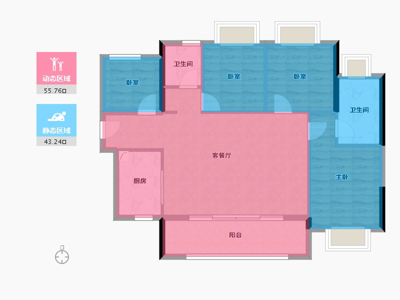 广东省-佛山市-东建世纪锦园-89.59-户型库-动静分区