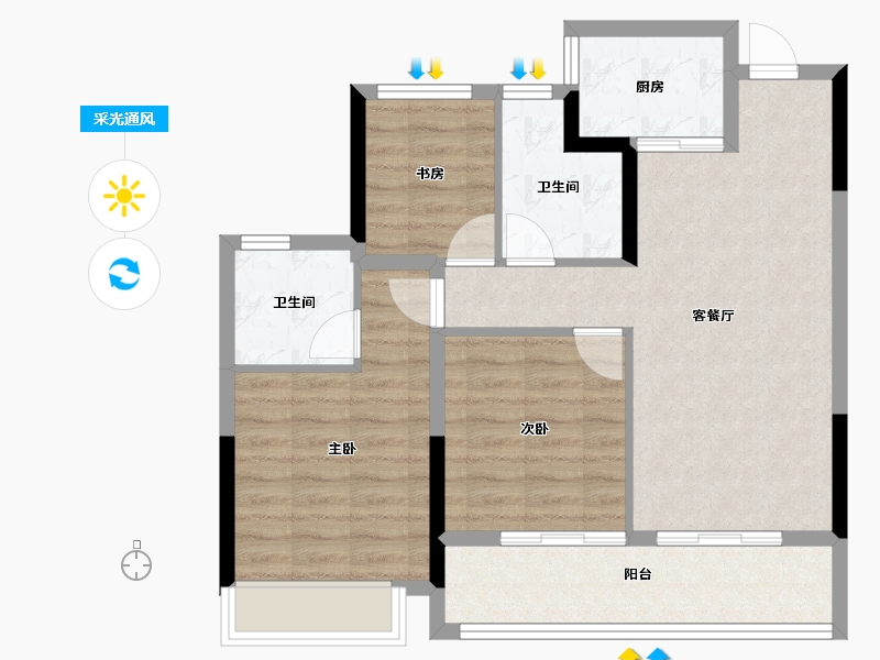 浙江省-杭州市-大家坤和美筑-76.80-户型库-采光通风