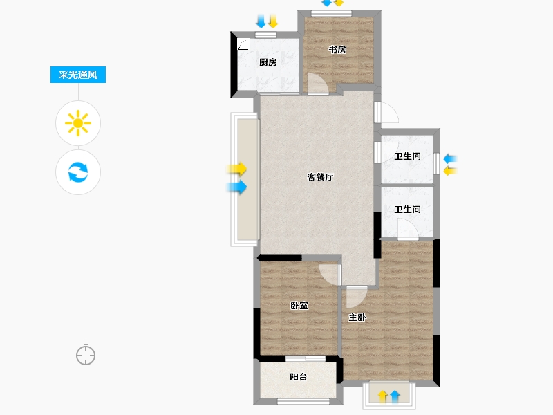 浙江省-杭州市-荣安春熙上和湾-76.29-户型库-采光通风