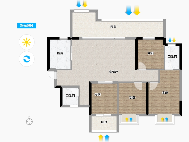 广西壮族自治区-南宁市-融创九熙府·熙园-106.86-户型库-采光通风