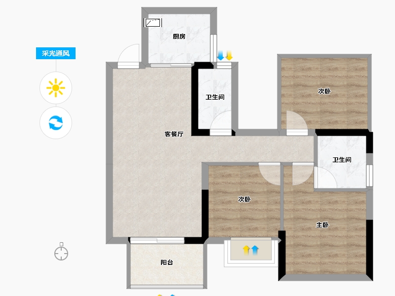 广西壮族自治区-南宁市-丰泽双湾紫云台-64.08-户型库-采光通风