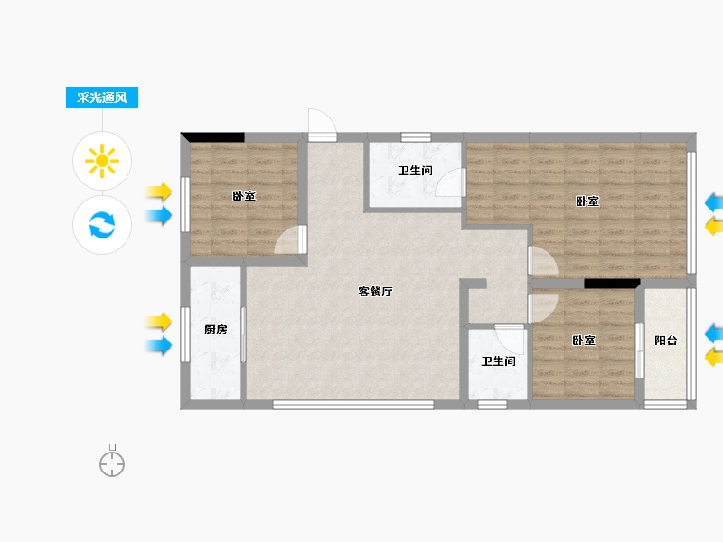 浙江省-杭州市-万达同心湾-90.68-户型库-采光通风