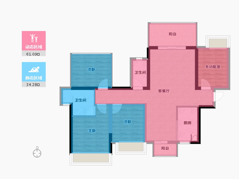 广西壮族自治区-南宁市-丰泽双湾紫云台-84.77-户型库-动静分区