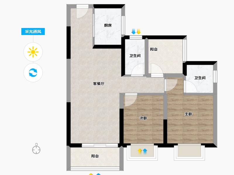 广东省-珠海市-碧桂园·华发滨海天际-65.17-户型库-采光通风