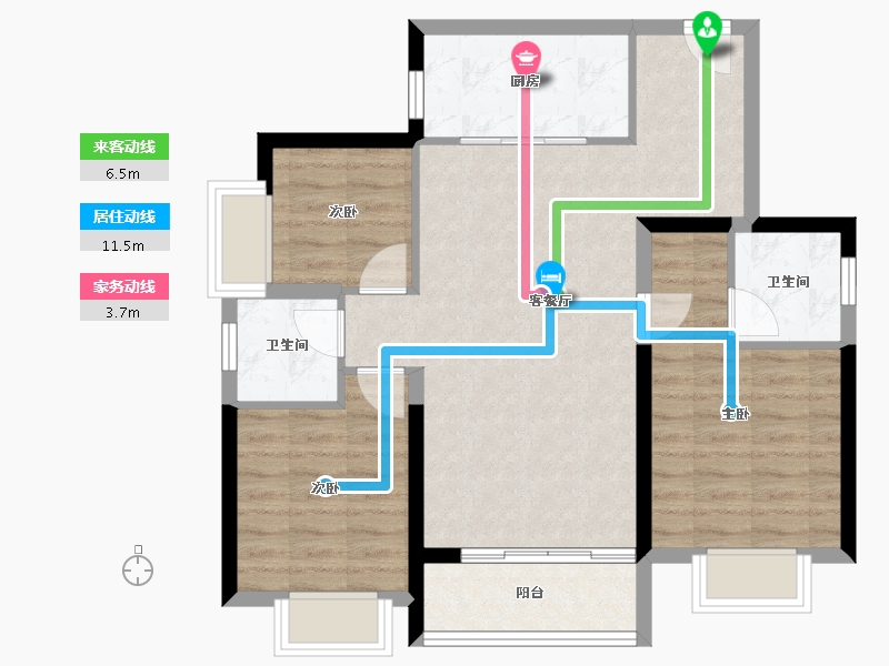 广东省-珠海市-佳兆业·水岸华都·悦港湾-76.63-户型库-动静线