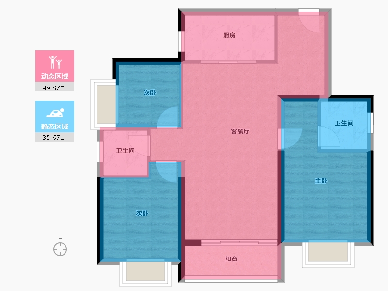 广东省-珠海市-佳兆业·水岸华都·悦港湾-76.63-户型库-动静分区