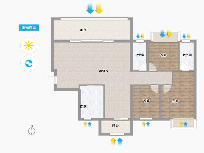 广西壮族自治区-南宁市-融创九熙府·熙园-107.70-户型库-采光通风