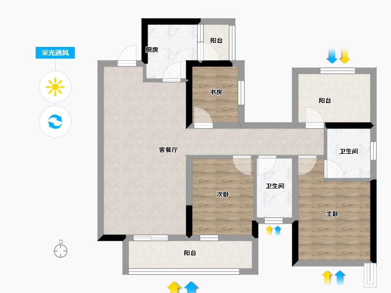 广西壮族自治区-南宁市-融创九熙府·熙园-76.00-户型库-采光通风