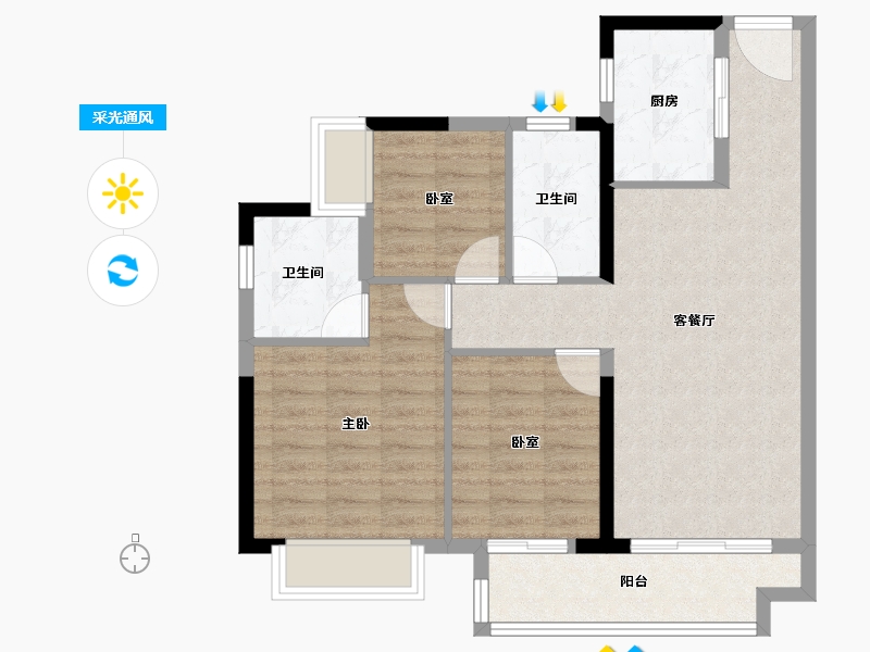 广东省-肇庆市-融创鼎湖府-76.73-户型库-采光通风