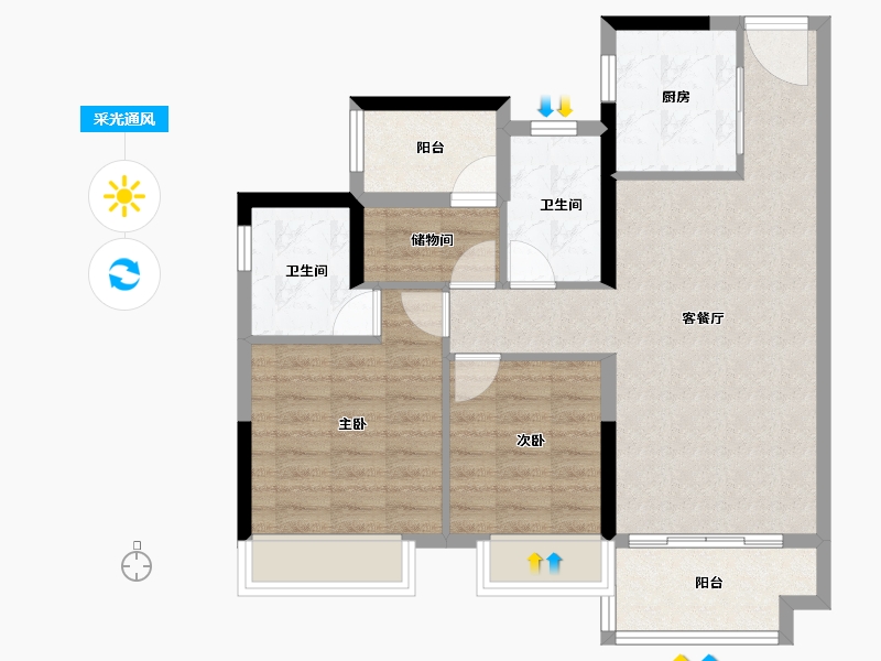 广东省-佛山市-东原印阅府-75.99-户型库-采光通风