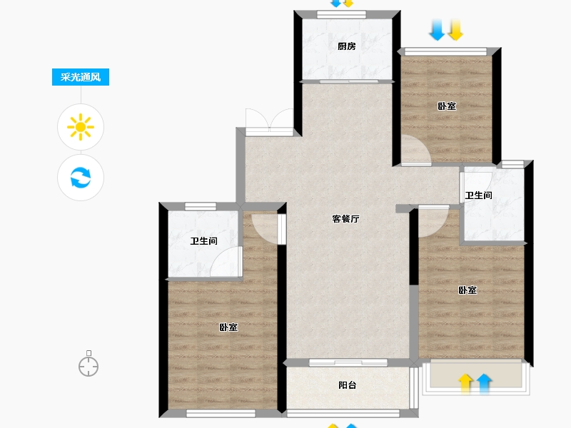 浙江省-杭州市-荟品天语城-85.21-户型库-采光通风