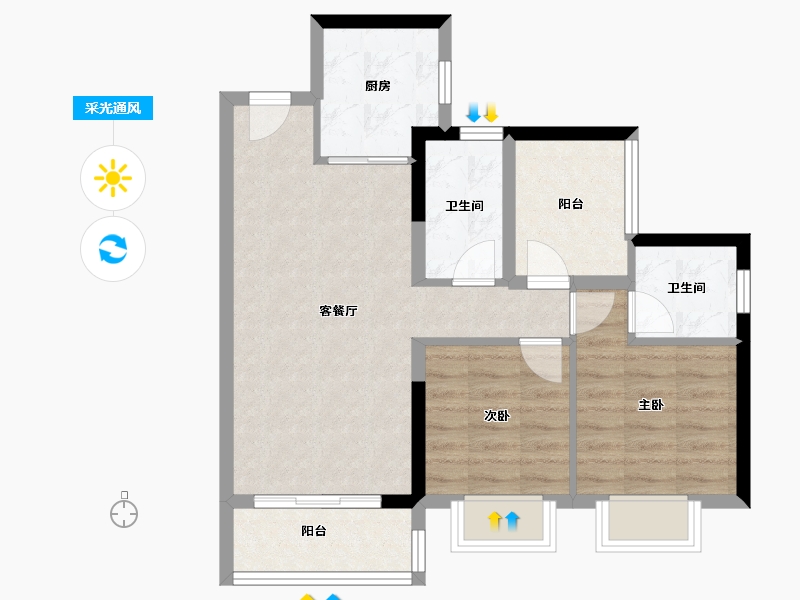 广东省-珠海市-碧桂园·华发海湾壹号-65.37-户型库-采光通风