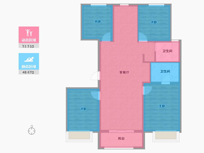 黑龙江省-哈尔滨市-保利·明明时光-91.67-户型库-动静分区