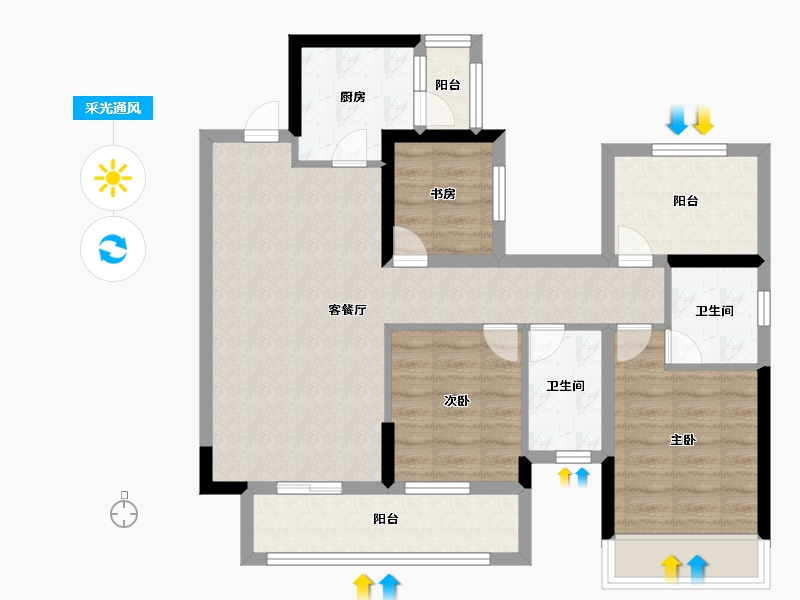 广西壮族自治区-南宁市-融创九熙府·熙园-77.39-户型库-采光通风