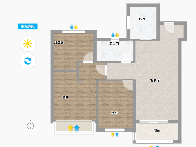 江苏省-苏州市-新城嘉樾时代花园​-69.60-户型库-采光通风