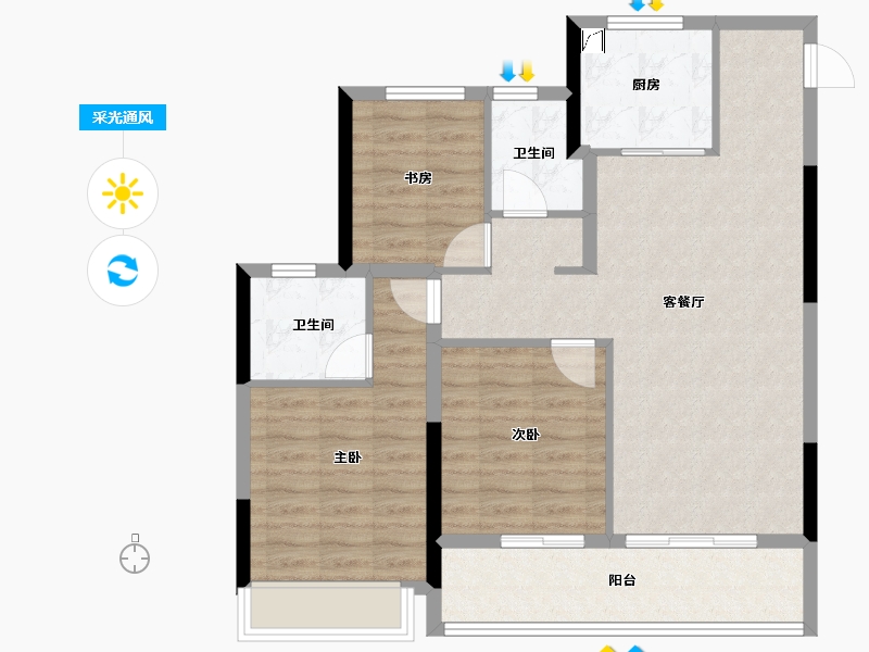 浙江省-杭州市-大家坤和美筑-87.19-户型库-采光通风