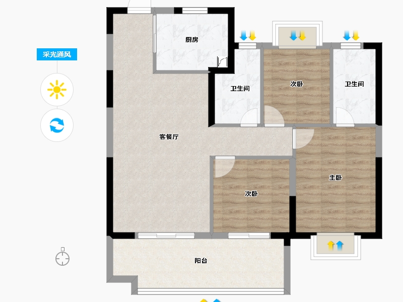 江西省-南昌市-红城投禧悦·雅云-89.60-户型库-采光通风