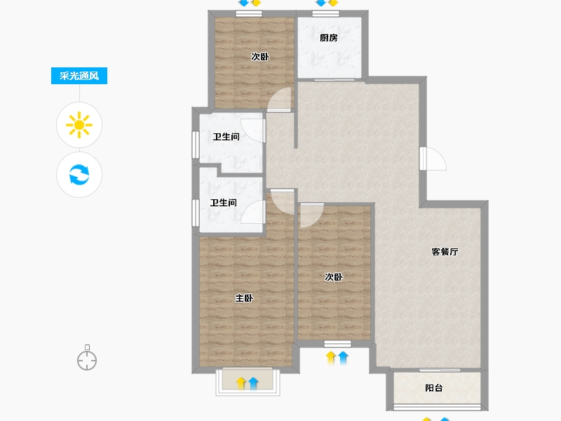 天津-天津市-招商果岭-108.86-户型库-采光通风