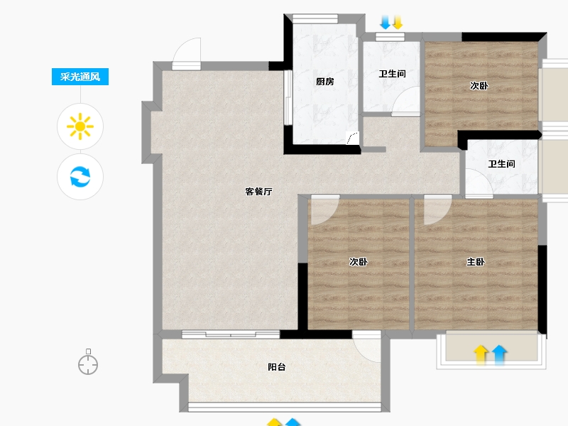 广西壮族自治区-南宁市-东方尊府-87.62-户型库-采光通风