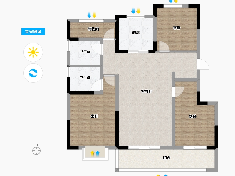 浙江省-杭州市-如沐清晖城-100.43-户型库-采光通风