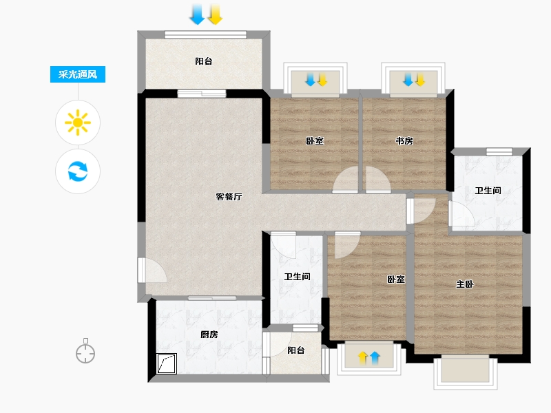 广东省-佛山市-恒大滨江华府-92.00-户型库-采光通风