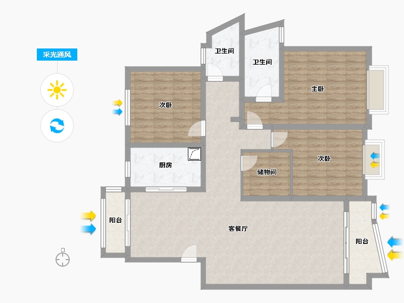 安徽省-合肥市-缤纷南国绮霞居-126.00-户型库-采光通风