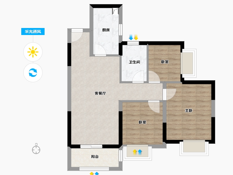 广东省-佛山市-恒大滨江华府-66.40-户型库-采光通风