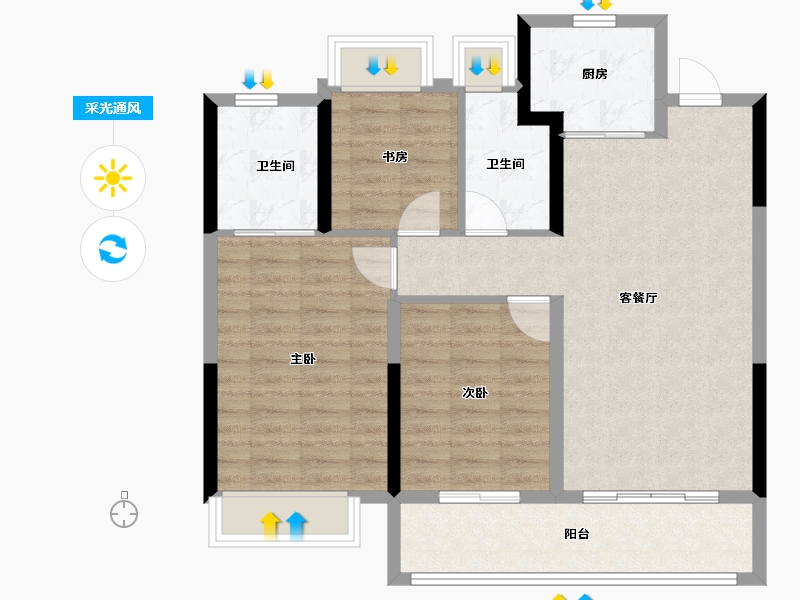 浙江省-杭州市-大家坤和美筑-87.20-户型库-采光通风