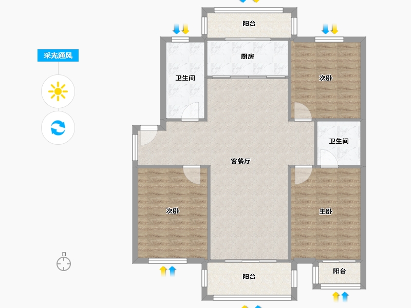 江苏省-南通市-晏园河东老街-130.00-户型库-采光通风