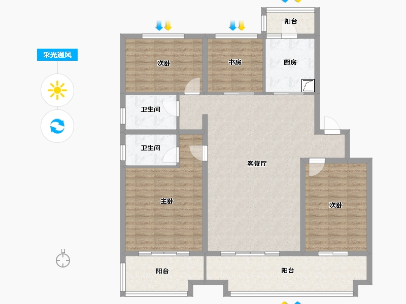 河南省-商丘市-碧桂园天悦三期-129.46-户型库-采光通风