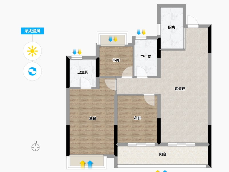 浙江省-杭州市-大家坤和美筑-87.20-户型库-采光通风