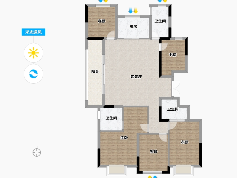 浙江省-杭州市-滨江望品-125.90-户型库-采光通风