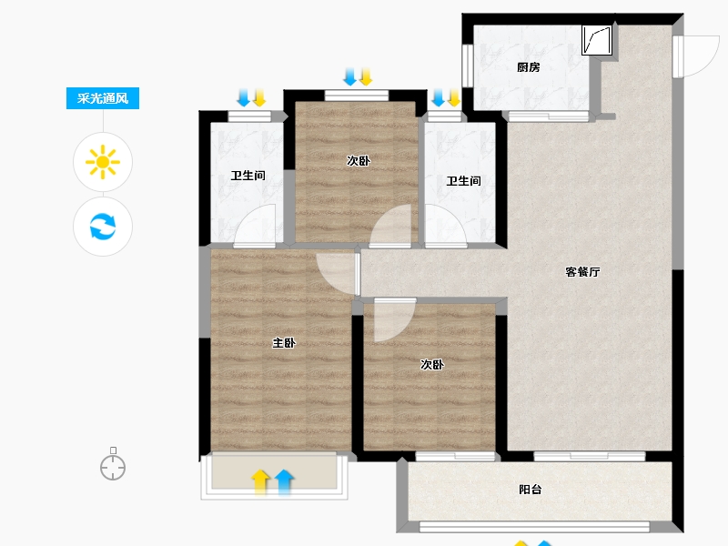 河南省-郑州市-金辉滨河云著-90.00-户型库-采光通风