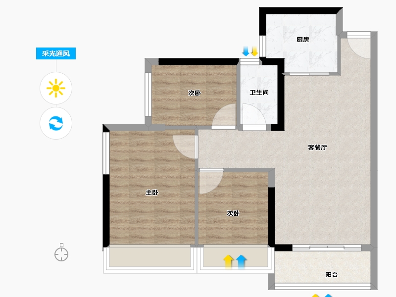 广东省-珠海市-佳兆业·水岸华都·悦港湾-71.05-户型库-采光通风