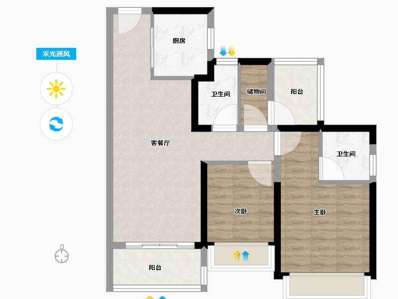 广东省-珠海市-佳兆业·水岸华都·悦港湾-70.18-户型库-采光通风