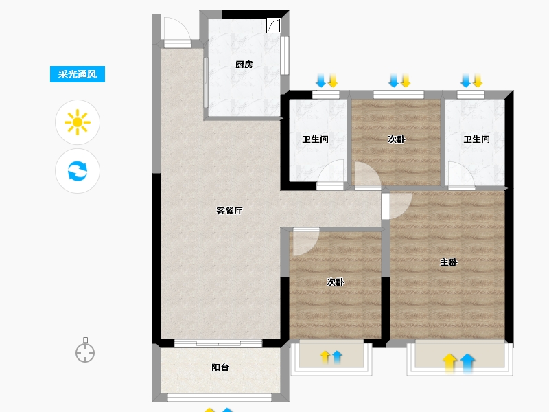 江苏省-南京市-仁恒城市星光-80.00-户型库-采光通风