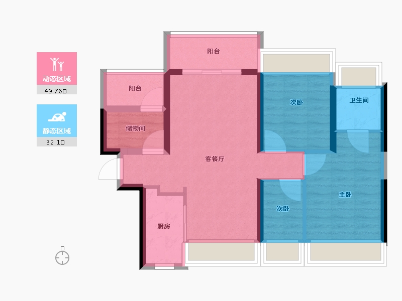 广东省-珠海市-佳兆业·水岸华都·悦港湾-72.48-户型库-动静分区