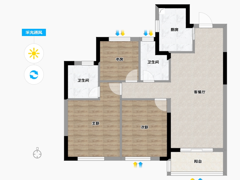 浙江省-杭州市-华景川科大湖沁宸园-78.13-户型库-采光通风