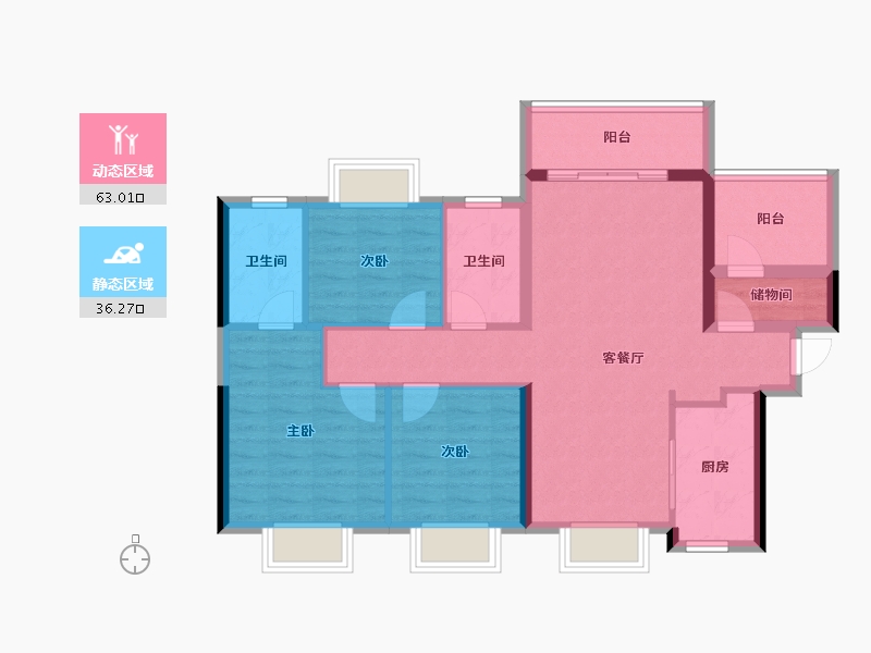 广东省-珠海市-佳兆业·水岸华都·悦港湾-88.71-户型库-动静分区