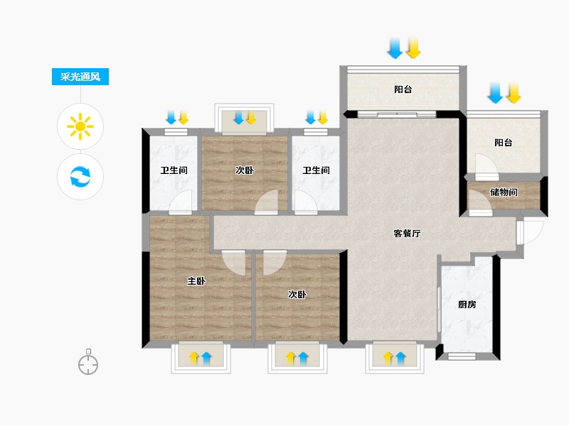 广东省-珠海市-佳兆业·水岸华都·悦港湾-88.71-户型库-采光通风